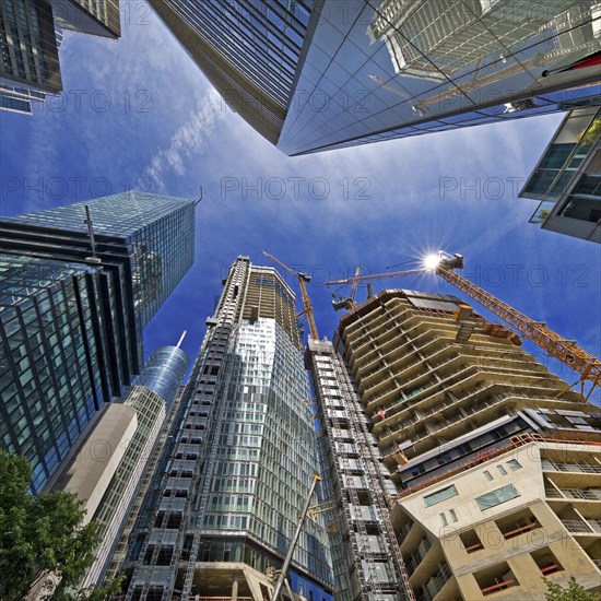 Major construction site in the banking district with the project name Four Frankfurt