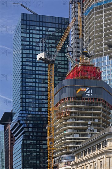 Large construction site in the banking district with the project name Four Frankfurt