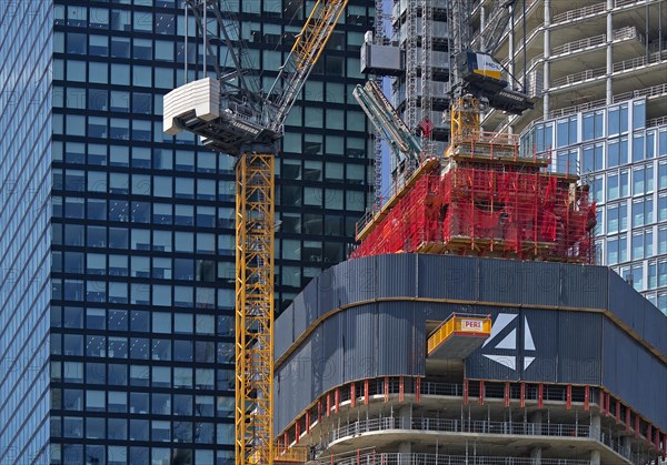 Major construction site in the banking district with the project name Four Frankfurt