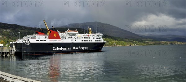 Caledonian MacBrayne Ferry at Ullapool pier with destination Stornoway