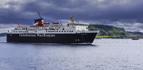Isle of Mull ferry boat from Caledonian MacBrayne leaving the Oban port and sailing to Craignure