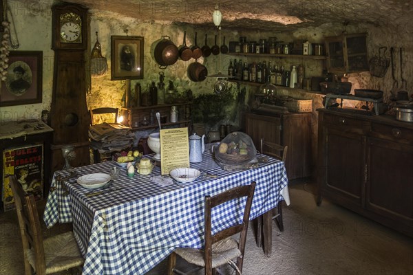 Interior of troglodyte house of the last residents of the Grottes du Roc de Cazelle at Les Eyzies