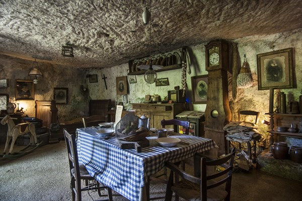 Interior of troglodyte house of the last residents of the Grottes du Roc de Cazelle at Les Eyzies