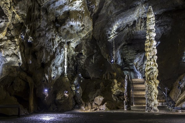 Big stalagmite and stalactites in the Caves of Han-sur-Lesse