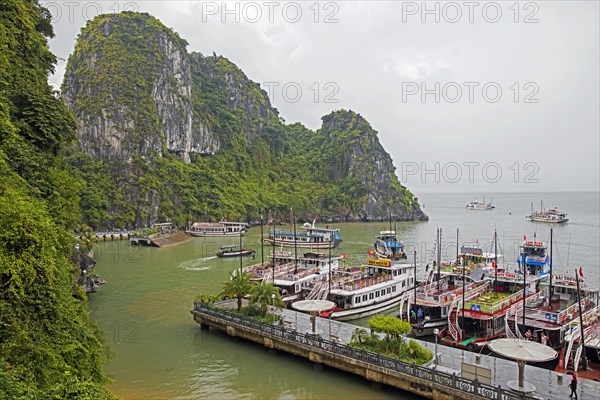 Tourist boats dropping tourists at the Thien Cung cave