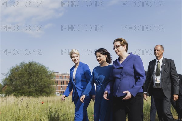 (L-R) Manuela Schwesig, SPD, Minister-President of Mecklenburg-Western Pomerania, Annalena Bärbock (Bündnis 90 Die Grünen), Federal Minister for Foreign Affairs, and Klara Geywitz (SPD), Federal Minister for Housing, Urban Development and Construction, recorded at the meeting of the Foreign Ministers of the Council of the Baltic Sea States in Wismar, 01.06.2023., Wismar, Germany, Europe