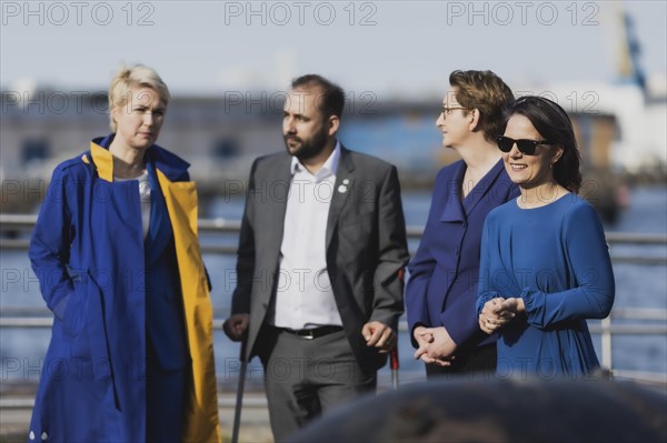 (R-L) Annalena Bärbock (Bündnis 90 Die Grünen), Federal Minister for Foreign Affairs, Klara Geywitz (SPD), Federal Minister for Housing, Urban Development and Construction, and Manuela Schwesig, SPD, Minister-President of Mecklenburg-Western Pomerania, taken during the presentation 'Munitions Waste and Salvage in the Baltic Sea' at the meeting of the Foreign Ministers of the Council of the Baltic Sea States in Wismar, 01.06.2023., Wismar, Germany, Europe