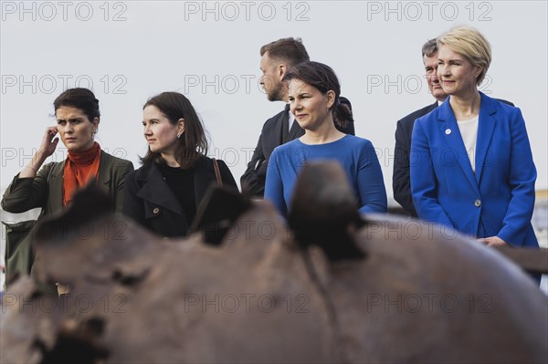 (R-L) Manuela Schwesig, SPD, Minister-President of Mecklenburg-Western Pomerania, Annalena Bärbock (Bündnis 90 Die Grünen), Federal Minister for Foreign Affairs, Johanna Sumuvuori, State Secretary at the Ministry of Foreign Affairs of Finland, and Dordis Kolbrun Reykfjoerd Gylfadottir, Foreign Minister of Iceland, taken during the presentation 'Munitions Waste and Salvage in the Baltic Sea' at the meeting of the Foreign Ministers of the Council of the Baltic Sea States in Wismar, 01.06.2023., Wismar, Germany, Europe