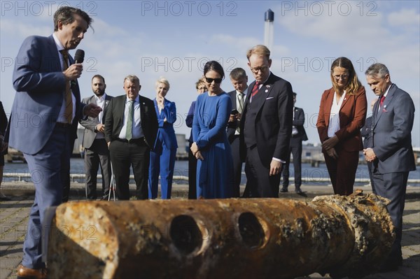 (R-L) Tobias Billstroem, Minister of Foreign Affairs of Sweden, and Annalena Bärbock (Bündnis 90 Die Grünen), Federal Minister of Foreign Affairs, recorded during the presentation 'Munitions Waste and Salvage in the Baltic Sea' at the meeting of the Foreign Ministers of the Council of the Baltic Sea States in Wismar, 01.06.2023., Wismar, Germany, Europe