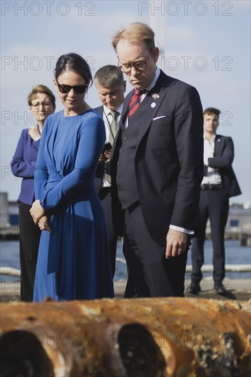 (R-L) Tobias Billstroem, Minister of Foreign Affairs of Sweden, and Annalena Bärbock (Bündnis 90 Die Grünen), Federal Minister of Foreign Affairs, recorded during the presentation 'Munitions Waste and Salvage in the Baltic Sea' at the meeting of the Foreign Ministers of the Council of the Baltic Sea States in Wismar, 01.06.2023., Wismar, Germany, Europe