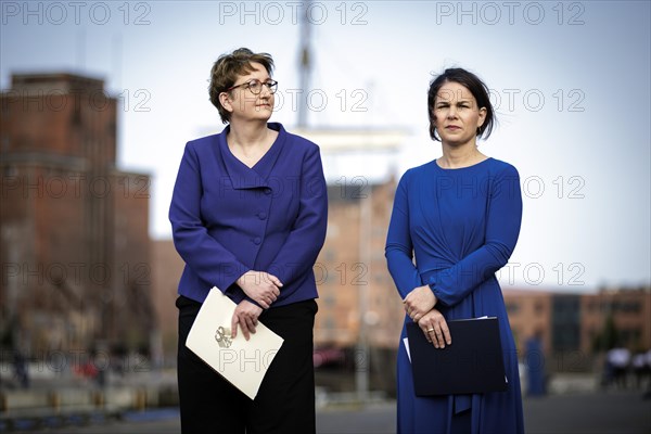 (R-L) Annalena Bärbock, Federal Minister for Foreign Affairs, and Klara Geywitz, Federal Minister for Housing, Urban Development and Construction, recorded at a welcoming speech at the meeting of the Foreign Ministers of the Council of the Baltic Sea States in Wismar, 01 June 2023., Wismar, Germany, Europe