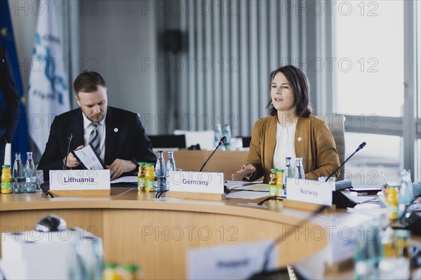 (R-L) Annalena Bärbock (Bündnis 90 Die Grünen), Federal Minister for Foreign Affairs, and Gabrielius Landsbergis, Foreign Minister of Lithuania, taken at the meeting of the Foreign Ministers of the Council of the Baltic Sea States in Wismar, 02.06.2023., Wismar, Germany, Europe