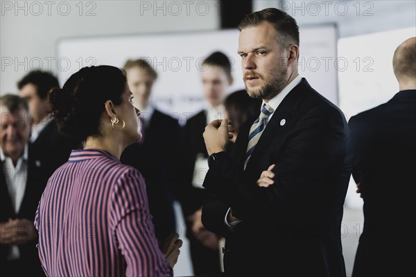 (R-L) Gabrielius Landsbergis, Minister of Foreign Affairs of Lithuania, and Dordis Kolbrun Reykfjoerd Gylfadottir, Minister of Foreign Affairs of Iceland, photographed during the meeting with the CBSS Youth Ministerial at the CBSS Foreign Ministers' Meeting in Wismar, 02.06.2023., Wismar, Germany, Europe