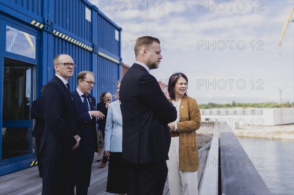 (R-L) Annalena Bärbock (Bündnis 90 Die Grünen), Federal Minister for Foreign Affairs, Gabrielius Landsbergis, Minister for Foreign Affairs of Lithuania, Anniken Huitfeldt, Minister for Foreign Affairs of Norway, Tobias Billstroem, Minister for Foreign Affairs of Sweden, and Andris Pelss, State Secretary in Latvia, taken at the meeting of the Foreign Ministers of the Council of the Baltic Sea States in Wismar, 02.06.2023., Wismar, Germany, Europe