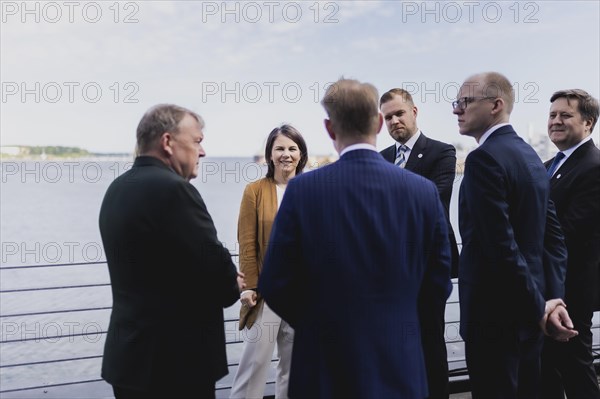 (L-R) Lars Lokke Rasmussen, Minister for Foreign Affairs of Denmark, Annalena Bärbock (Bündnis 90 Die Grünen), Federal Minister for Foreign Affairs, Tobias Billstroem, Minister for Foreign Affairs of Sweden, Gabrielius Landsbergis, Minister for Foreign Affairs of Lithuania, Andris Pelss, State Secretary in Latvia, and Wojciech Gerwel, Deputy Minister for Foreign Affairs of Poland, taken at the meeting of the Foreign Ministers of the Council of the Baltic Sea States in Wismar, 02.06.2023., Wismar, Germany, Europe