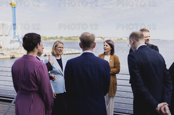 (L-R) Dordis Kolbrun Reykfjoerd Gylfadottir, Foreign Minister of Iceland, Lars Lokke Rasmussen, Foreign Minister of Denmark, Anniken Huitfeldt, Foreign Minister of Norway, Tobias Billstroem, Foreign Minister of Sweden, Annalena Bärbock (Bündnis 90 Die Grünen), Federal Minister for Foreign Affairs, Andris Pelss, State Secretary in Latvia, and Gabrielius Landsbergis, Minister for Foreign Affairs of Lithuania, taken at the meeting of the Foreign Ministers of the Council of the Baltic Sea States in Wismar, 02.06.2023., Wi
