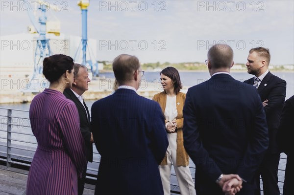 (L-R) Dordis Kolbrun Reykfjoerd Gylfadottir, Foreign Minister of Iceland, Lars Lokke Rasmussen, Foreign Minister of Denmark, Anniken Huitfeldt, Foreign Minister of Norway, Tobias Billstroem, Foreign Minister of Sweden, Annalena Bärbock (Bündnis 90 Die Grünen), Federal Minister for Foreign Affairs, Andris Pelss, State Secretary in Latvia, and Gabrielius Landsbergis, Minister for Foreign Affairs of Lithuania, taken at the meeting of the Foreign Ministers of the Council of the Baltic Sea States in Wismar, 02.06.2023., Wi