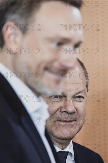 (L-R) Christian Lindner (FDP), Federal Minister of Finance, and Olaf Scholz (SPD), Federal Chancellor, photographed in front of the weekly meeting of the cabinet in Berlin, 07.06.2023., Berlin, Germany, Europe