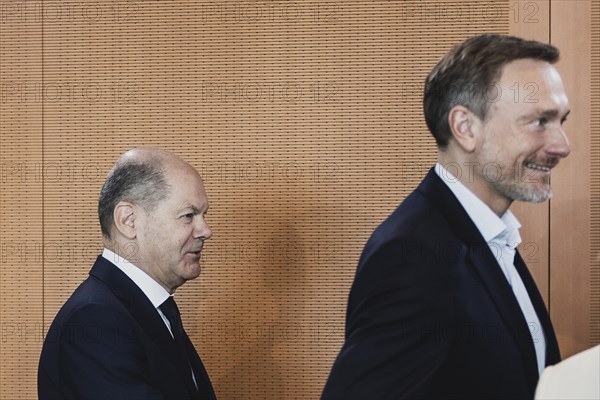 (L-R) Olaf Scholz (SPD), Federal Chancellor, and Christian Lindner (FDP), Federal Minister of Finance, photographed in front of the weekly meeting of the cabinet in Berlin, 07.06.2023., Berlin, Germany, Europe