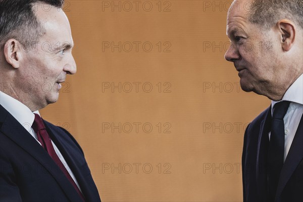 (R-L) Olaf Scholz (SPD), Federal Chancellor, and Volker Wissing (FDP), Federal Minister of Transport and Digital Affairs, photographed in front of the weekly cabinet meeting in Berlin, 07.06.2023., Berlin, Germany, Europe