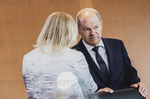 (R-L) Olaf Scholz (SPD), Federal Chancellor, and Nancy Faeser (SPD), Federal Minister of the Interior and Home Affairs, photographed in front of the weekly meeting of the cabinet in Berlin, 07.06.2023., Berlin, Germany, Europe