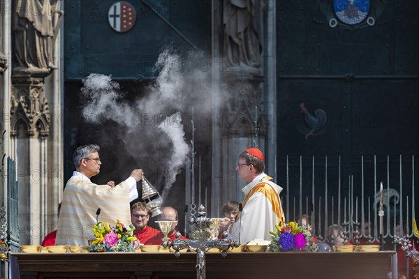 Corpus Christi procession on Roncalliplatz at Cologne Cathedral with Archbishop Rainer Maria Cardinal Woelki