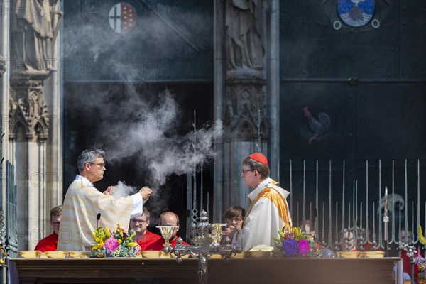 Corpus Christi procession on Roncalliplatz at Cologne Cathedral with Archbishop Rainer Maria Cardinal Woelki