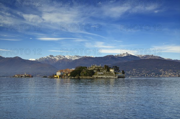 Borromean Islands and Mountain on Alpine Lake Maggiore in Piedmont