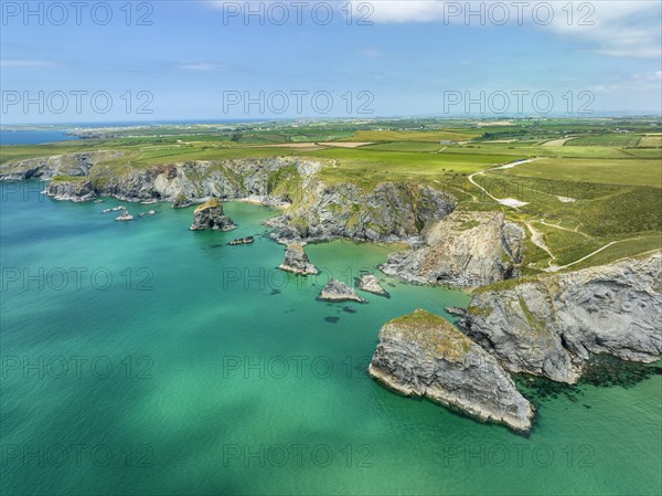 Aerial view of the Bedruthan Steps cliff formation