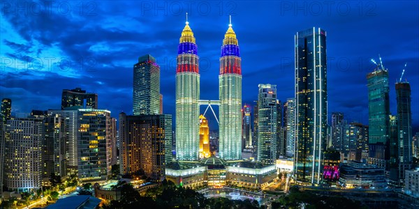 Petronas Twin Towers Skyscrapers KLCC Skyline in the Evening Panorama of Kuala Lumpur