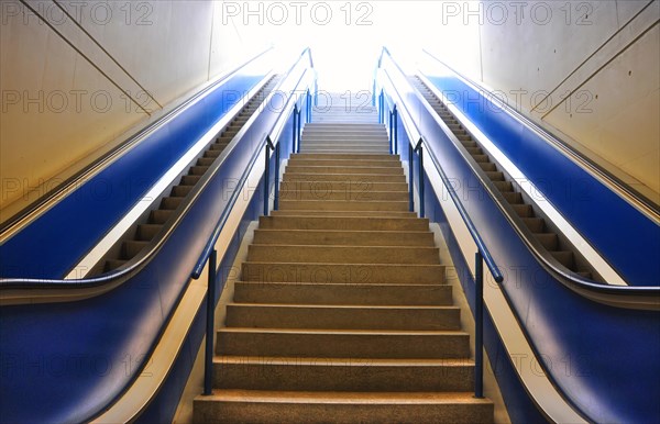 Blue Escalators with Stairs
