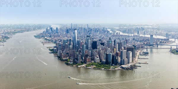 New York City Manhattan skyline with World Trade Center skyscraper aerial panorama in New York