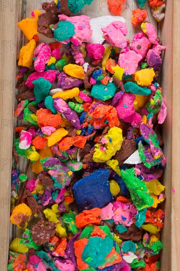 Dry colorful play dough in smal pieces