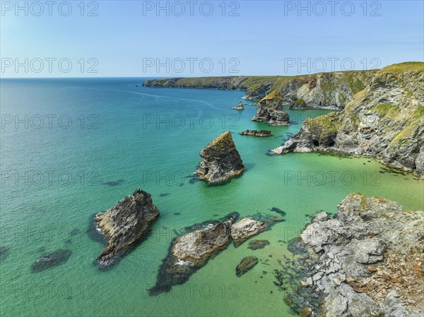 Aerial view of the Bedruthan Steps cliff formation