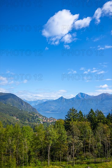 Panoramic View over Menaggio Village and Lake Como with Mountain in Lombardy