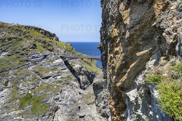 Rough cliffs with the Tintagel Peninsula and the ruins of Tintagel Castle