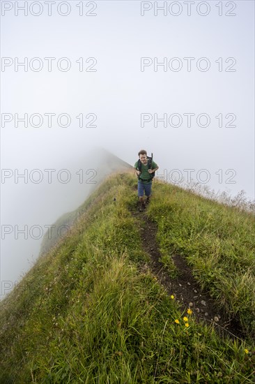 Climbers on a narrow ridge