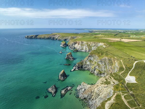 Aerial view of the Bedruthan Steps cliff formation