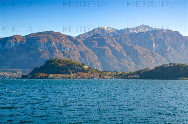 Village Bellagio on Lake Como with Mountain in Lombardy