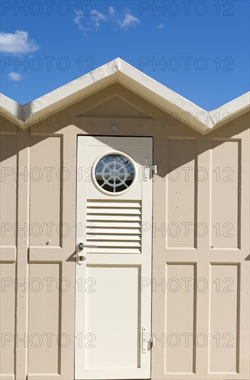 Beach Hut with Blue Sky and Couds in Italy