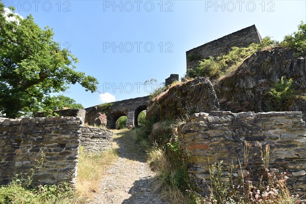 Details of the hilltop castle Schmidtburg built in the 9th century in the Hahnenbach valley near Schneppenbach in Hunsrueck