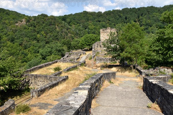 Details of the hilltop castle Schmidtburg built in the 9th century in the Hahnenbach valley near Schneppenbach in Hunsrueck