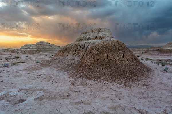 Desert landscape in North Africa at sunset. Skoura