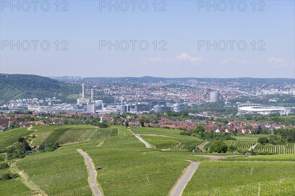 View of the city of Stuttgart with Mercedes-Benz plant Untertuerkheim