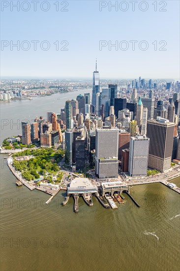 New York City Manhattan skyline with World Trade Center skyscraper aerial view in New York