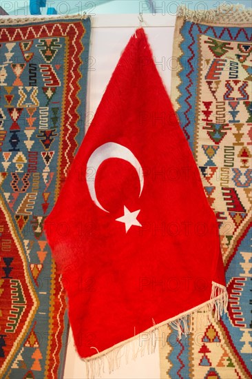 Turkish national flag hang in view in open air