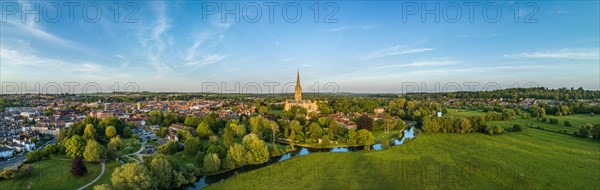 Aerial panorama of the city of Salisbury with Salisbury Cathedral