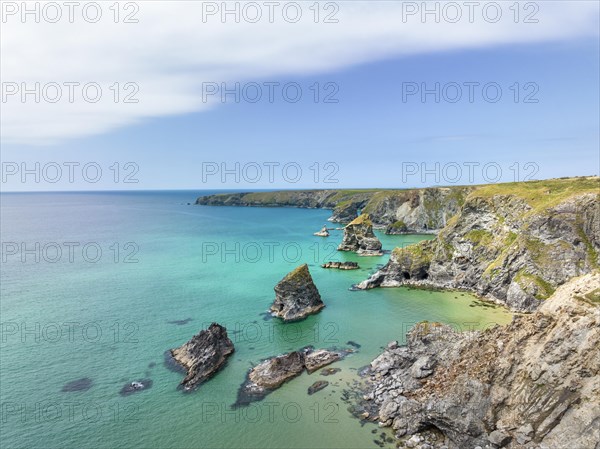 Aerial view of the Bedruthan Steps cliff formation