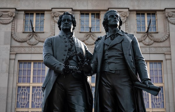 Double statue Goethe-Schiller monument by Ernst Rietschel in front of the German National Theatre