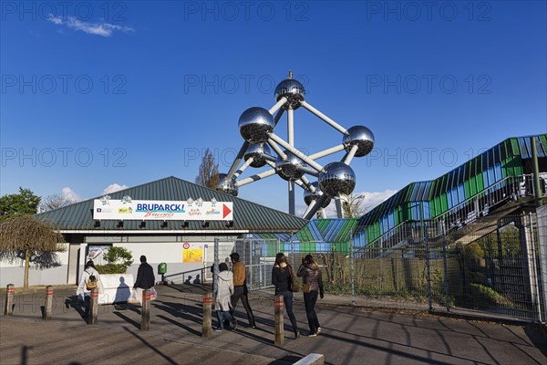 Visitors in front of the entrance to the Bruparck entertainment district